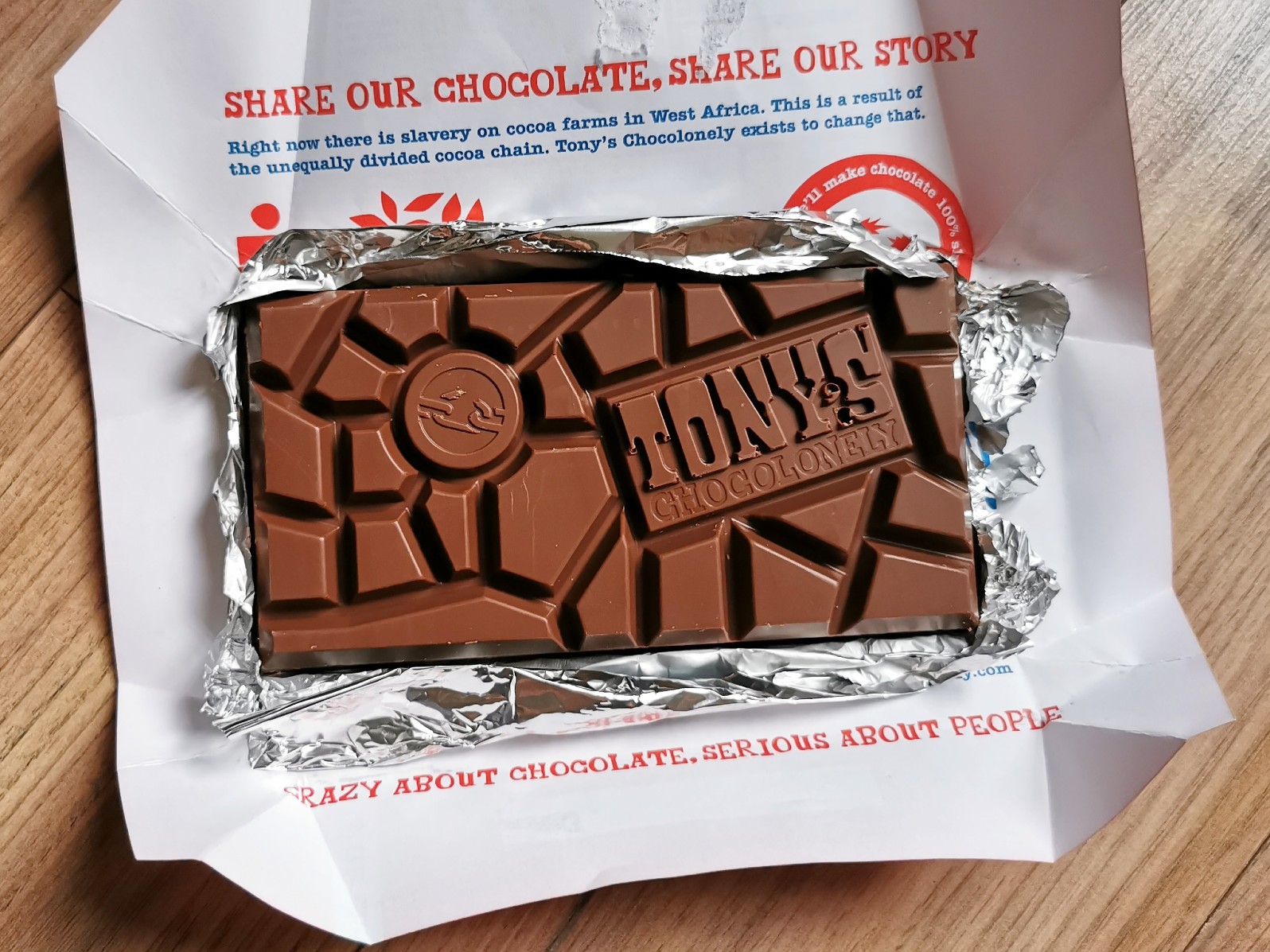 Tony's Chocolonely Milk Chocolate Bar Contents