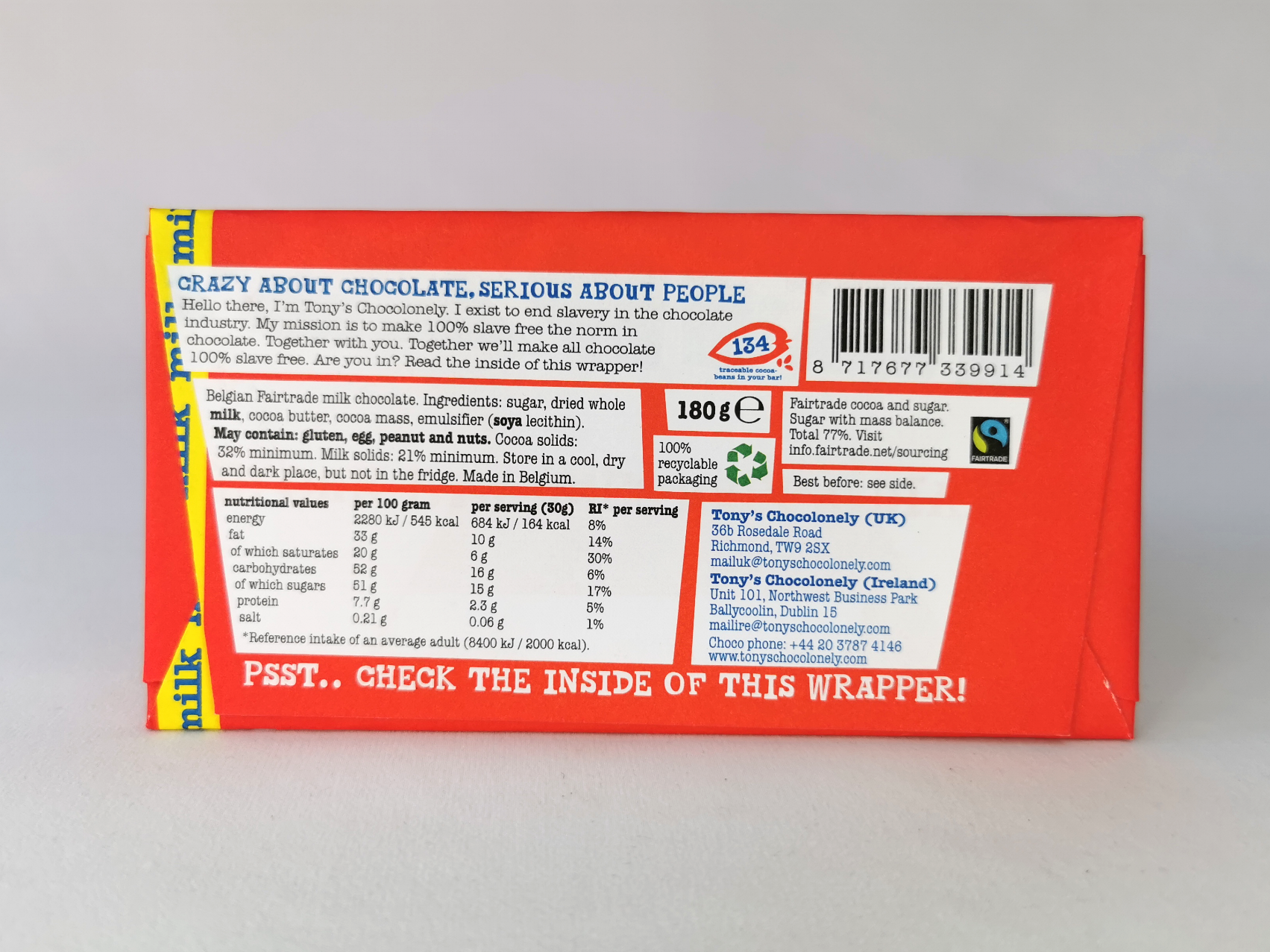 Tony's Chocolonely Milk 32% Chocolate Bar 180g - Image 2