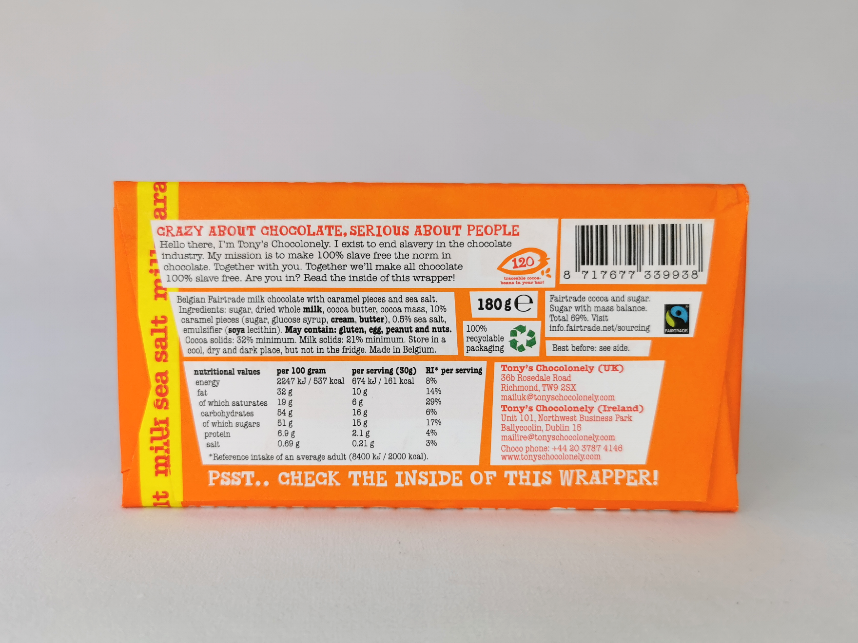 Tony's Chocolonely Caramel Sea Salt Back
